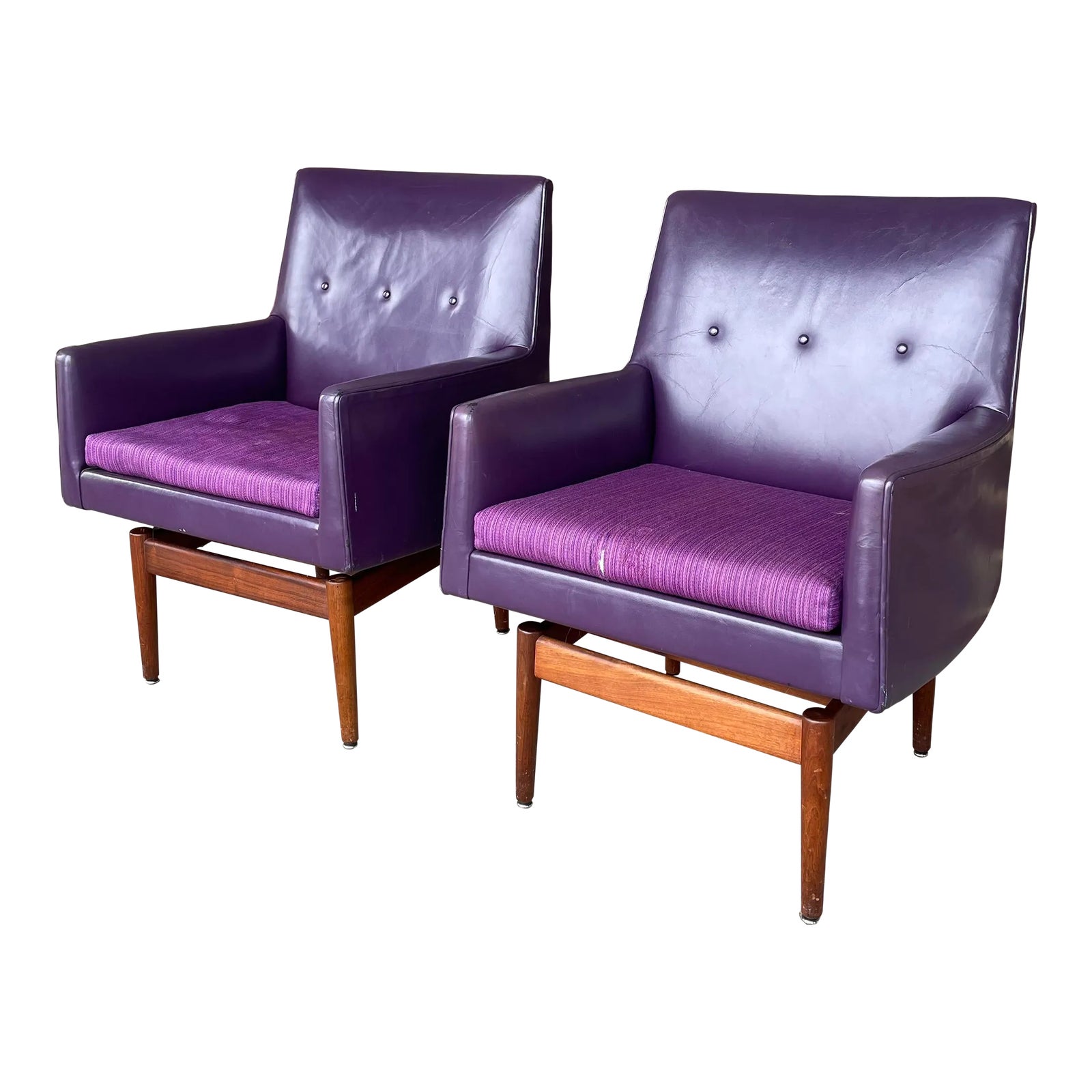 Jens Risom Swivel Base Arm Chairs Purple Leather | Chairish