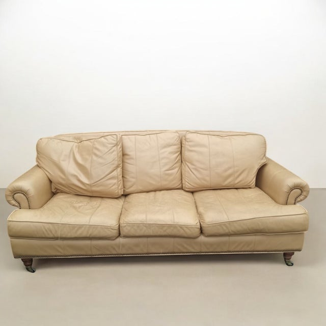 Liz Claiborne Timeless Elegance of a Liz Claiborne Leather Sofa With the Charm of a Lillian August Armchair and Ottoman. For Sale - Image 4 of 12