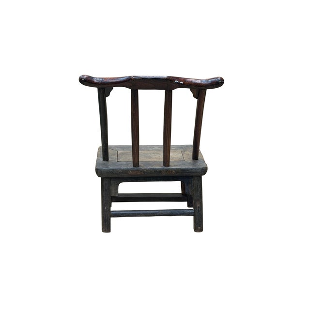 Wood Vintage Rustic Patina Small Low Wood Bench Stool Table W Back For Sale - Image 7 of 9