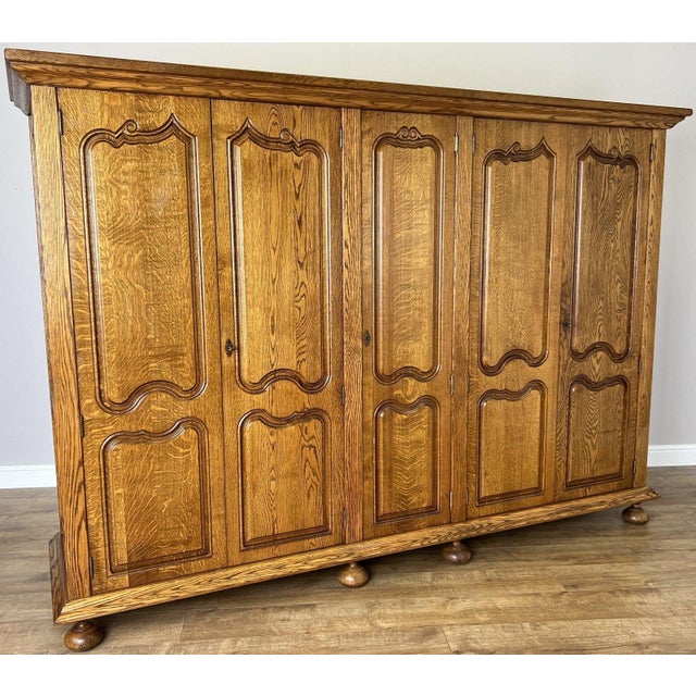 Vintage French Style Carved Oak 5-Door Armoire For Sale - Image 14 of 14