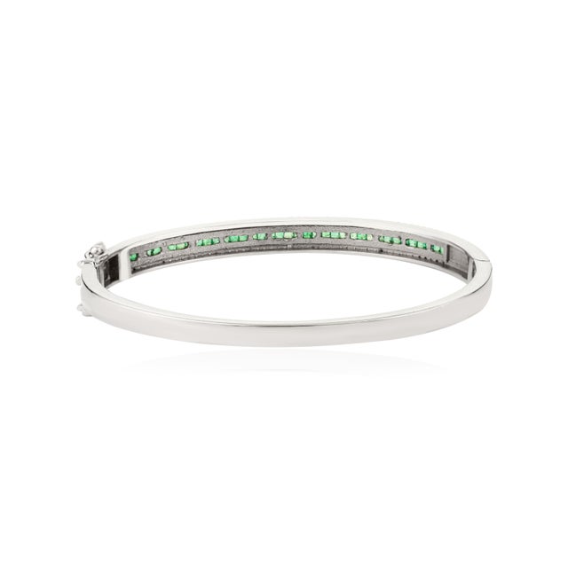 Metal Channel-Set Emerald & Sparkling Diamonds Statement Bangle Bracelet For Sale - Image 7 of 11