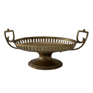 Vintage Decorative Crafts India Brass Mantle Case Pierced Oval Bowl or Planter For Sale