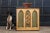 English Antique 19th century decorative painted chapel cupboard circa 1860. The 3 Gothic arc panels, painted with a dark...