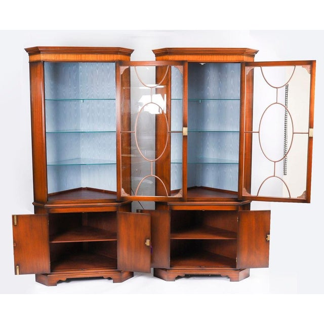 Vintage 20th Century English Flame Mahogany Corner Display Cabinets from Harrods For Sale - Image 15 of 18