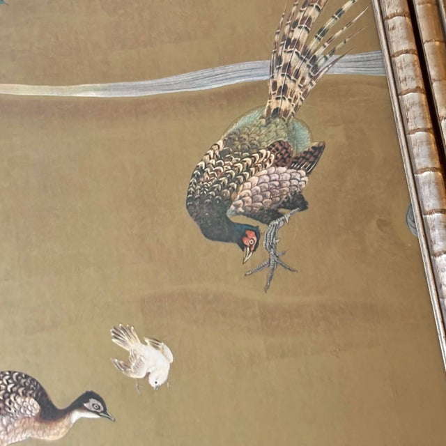 Wood 20th Century Quadriptych Japanese Framed Wallpaper Panels For Sale - Image 7 of 12