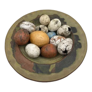 Handmade Chapman Pottery Bowl With Eggs- 13 Pieces