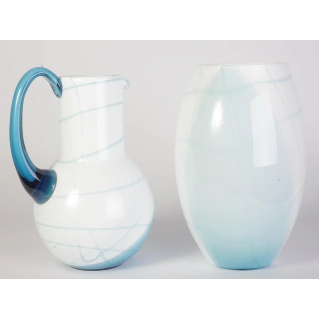Blue and White Glass Vase and Jug Set from Bohemia Crystal, 1990s, Set of 2 For Sale - Image 3 of 15