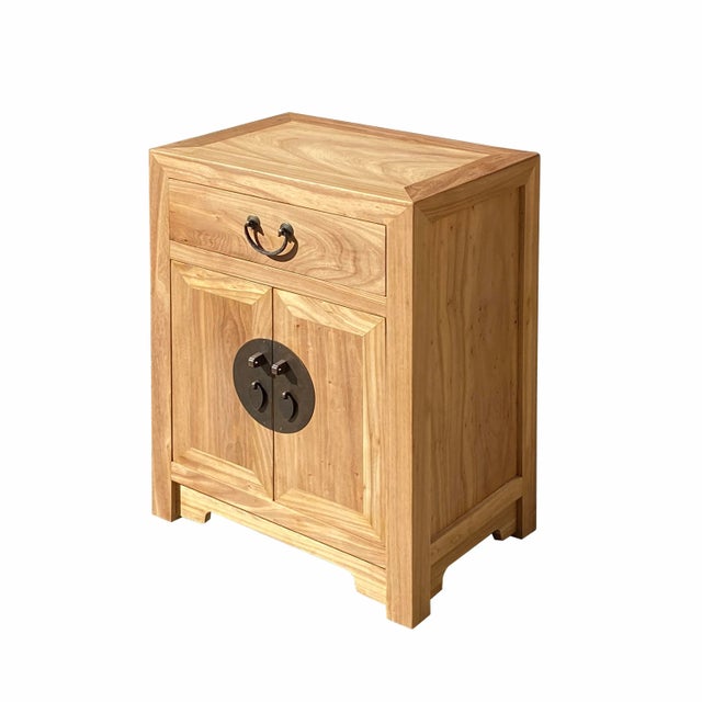 This is a handmade Chinese oriental end table nightstand with a drawer and two doors. The surface is finished with a...