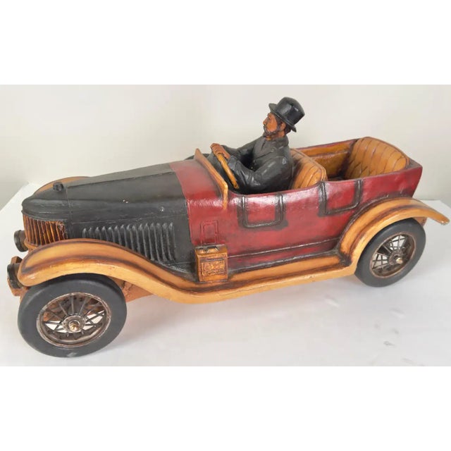 Antique 1913 Model Touring Car and Driver Wooden Hand Painted Sculpture For Sale - Image 12 of 12