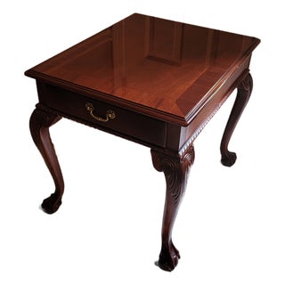 1980s Ethan Allen Chippendale Style Ball and Claw Foot Cherry Side Table For Sale