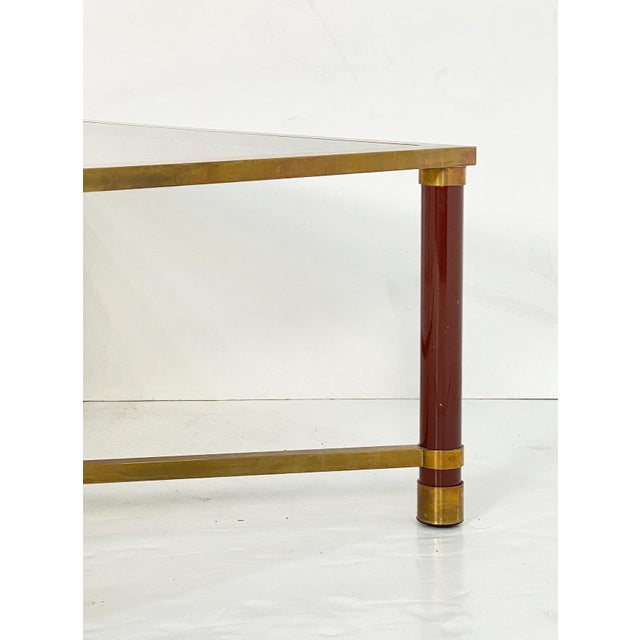 French Modern Rectangular Cocktail or Coffee Low Table of Brass and Smoked Glass For Sale - Image 9 of 11