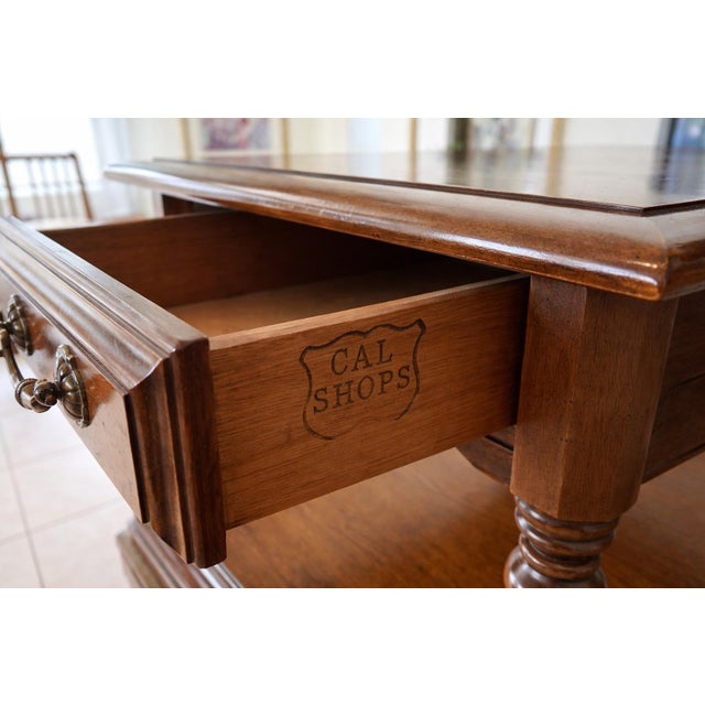 Pair of Cal Shops Solid Wood Traditional Nightstands With Turned Legs & Lower Shelf For Sale In Los Angeles - Image 6 of 11