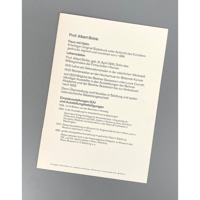 Albert Birkle, Faun with Rooster, 1980s, Screenprint and Offset Print on Paper For Sale - Image 9 of 11