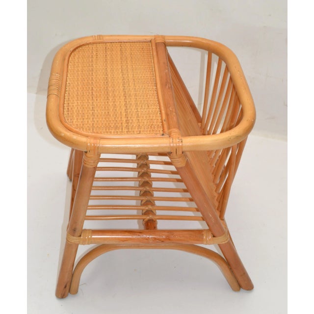 Brown Bohemian Mid-Century Modern Handcrafted Bamboo & Cane Magazine Rack Side Table For Sale - Image 8 of 11