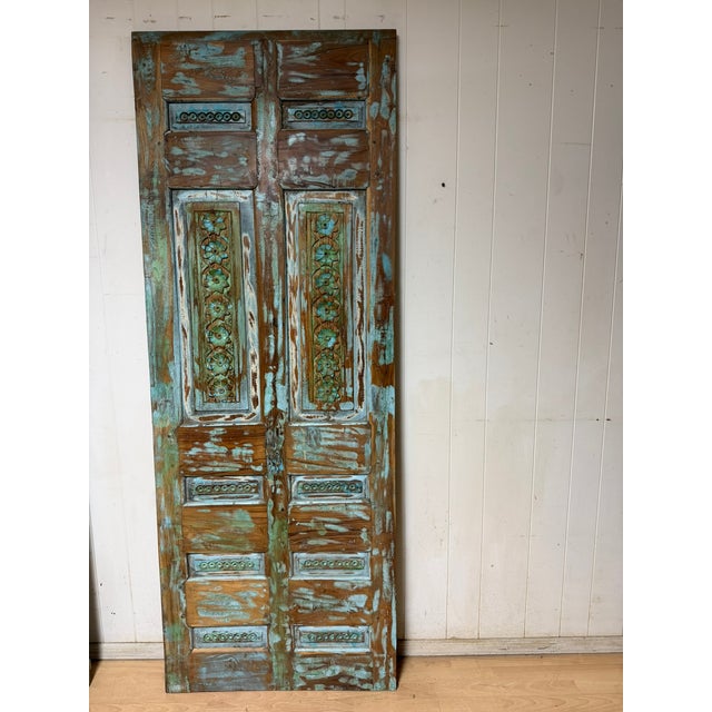 Mid-Century Modern Vintage Hand-Carved Wooden Sliding Barn Door, Boho Architectural Statement for Interior 80x29.5 For Sale - Image 3 of 6