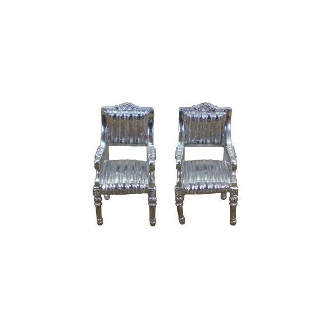 Victorian Antique Victorian Miniature Silver Dollhouse Furniture Settee Table Chairs 2" For Sale - Image 3 of 18