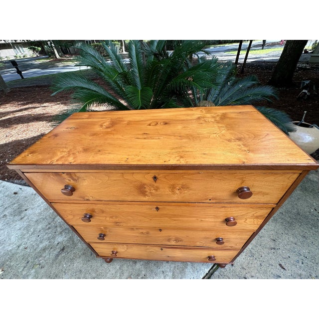 Fine Antique Southern Cherry Wood Chest With Black Walnut Knobs and Turned Feet For Sale - Image 4 of 12