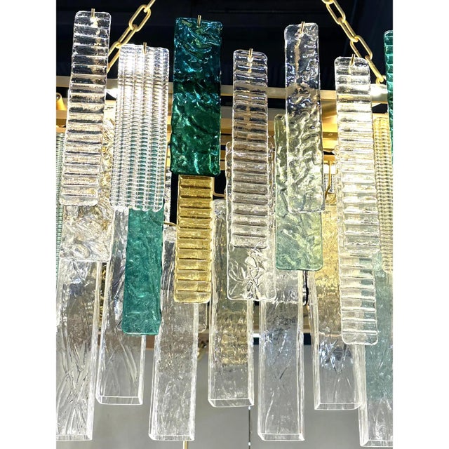 Forest Green Large Italian Murano Glass Listelli Chandelier with Rectangular Strip Design by Simoeng for Simoeng For Sale - Image 8 of 9
