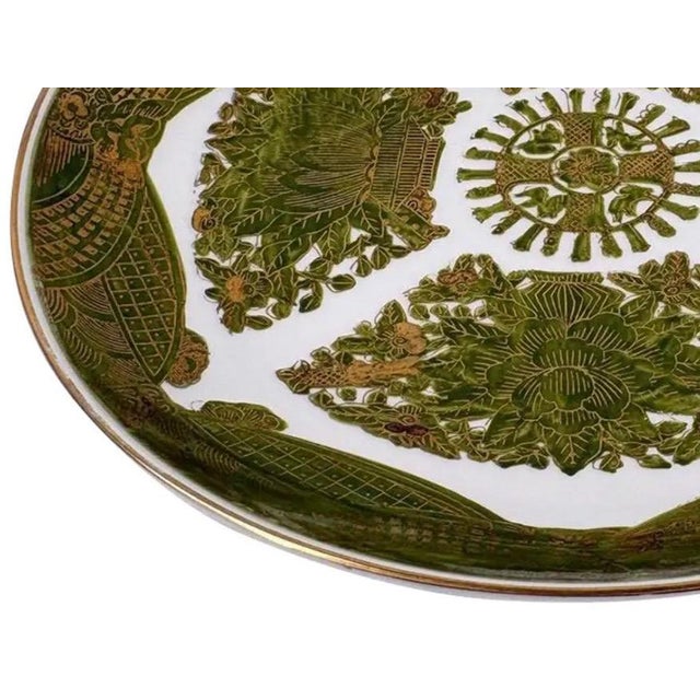 Metal Vintage 10.75" Hand-Painted "Gold Imari" Japanese Porcelain Charger – Rare Green & Gold For Sale - Image 7 of 11