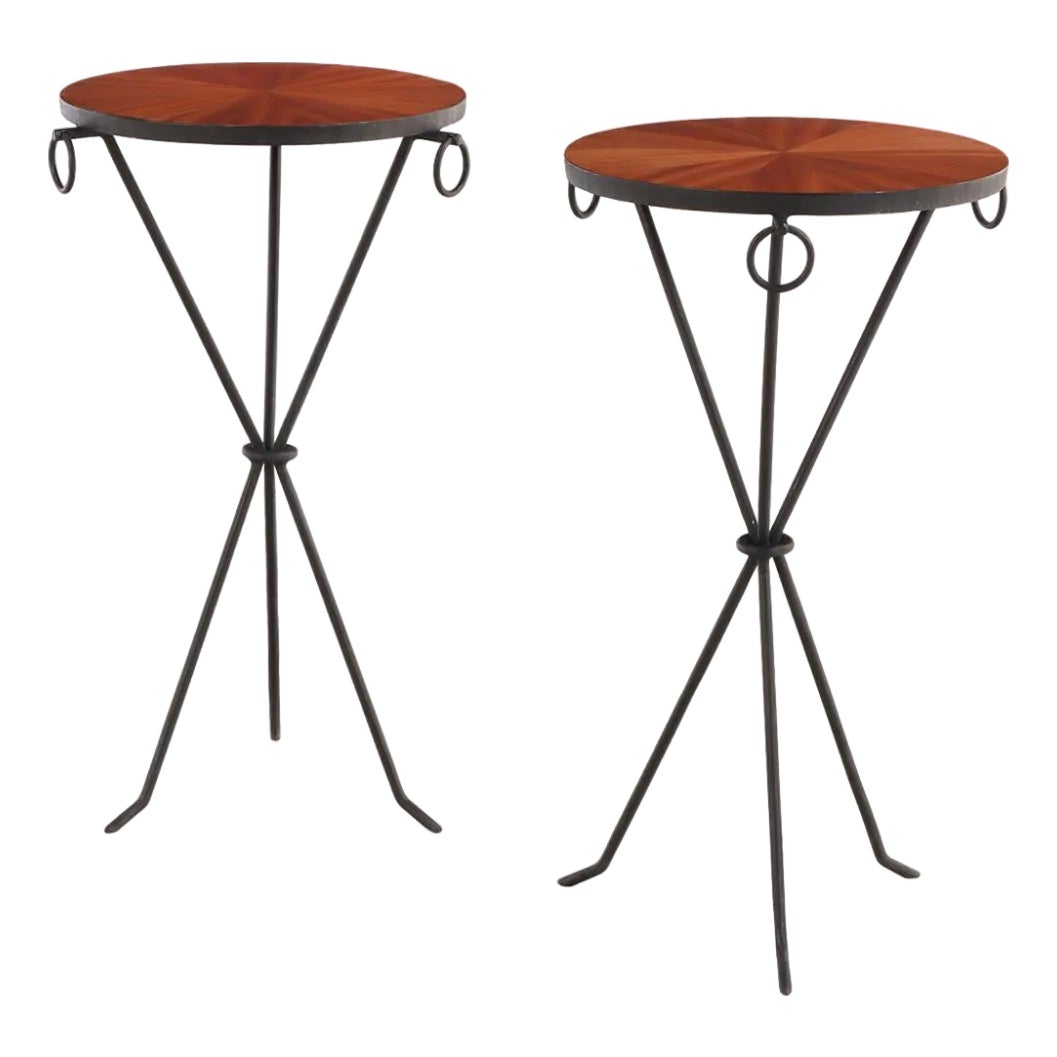 A Pair of Iron and Mahogany Drinks Tables in the Manner of Jean-Michel ...