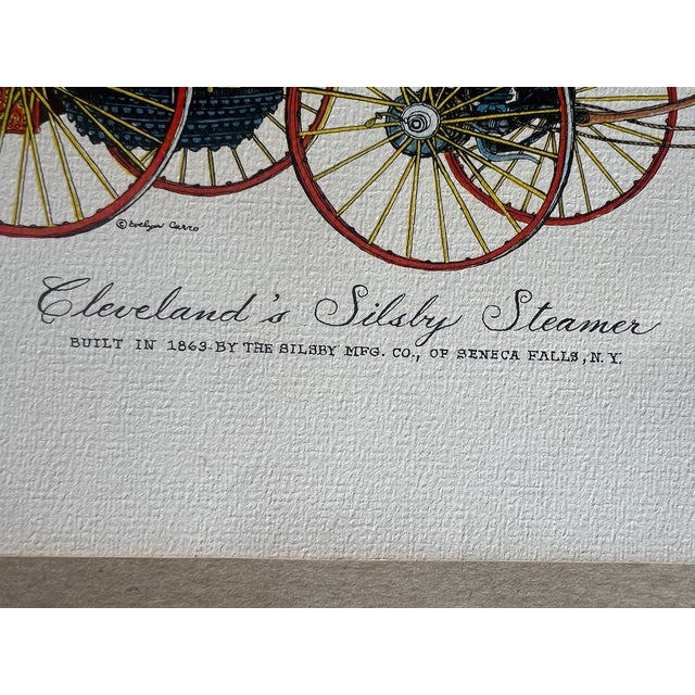 Detailed historical illustration depicting Cleveland's famous Silsby steam fire engine, originally built in 1863 by the...