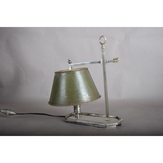 Green French Bouillotte Lamp in Silvered Metal, 1930s For Sale - Image 8 of 14