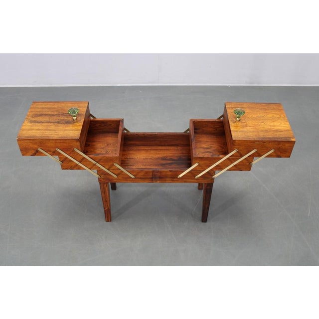 1960s Mid-Century Danish Unfolding Sewing Box in Wood and Brass, 1960s For Sale - Image 5 of 16