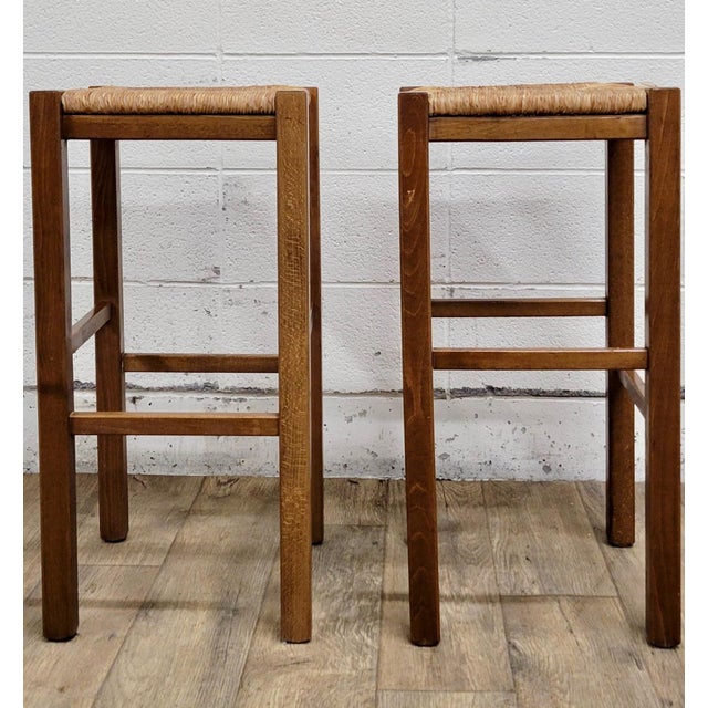 Rush Seat Bath & Body Works Bar Stools - Pair For Sale - Image 11 of 12