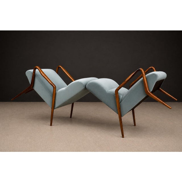 Giuseppe Scapinelli Armchairs, Brazil, 1950s — Sculpted Caviúna Frames in Dusty Teal Velvet Upholstery For Sale - Image 12 of 18