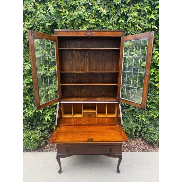 Vintage Uk Imported Edwardian Style Bureau Bookcase/Secretary Desk For Sale - Image 11 of 18