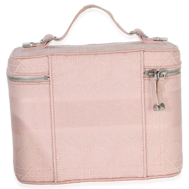 Christian Dior Pink Canvas Embroidered Cannage DiorTravel Vanity Case For Sale - Image 4 of 8