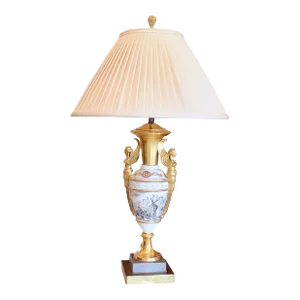Fine Paris Porcelain Gilt and Grisaille Caryatid Lamp