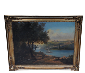 Romantic Artist, River Landscape, 19th Century, Oil Painting, Framed