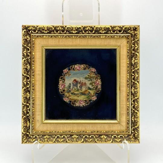 A pair of beautifully made, and professionally framed Victorian-Style petit point needlepoint artwork pieces. The tiny...