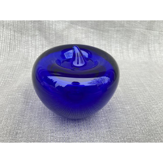 Modern Vintage Cobalt Blue Glass Apple Paper Weight For Sale - Image 3 of 8