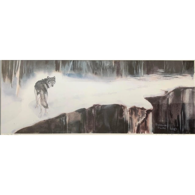 1985 Limited Edition Wildlife Wolf Serigraph Print “ on the Edge” - Signed and Framed For Sale - Image 4 of 5