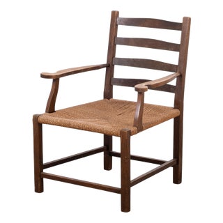 Danish Stained Oak Armchair with Cane and Spindle Back, 1940s For Sale