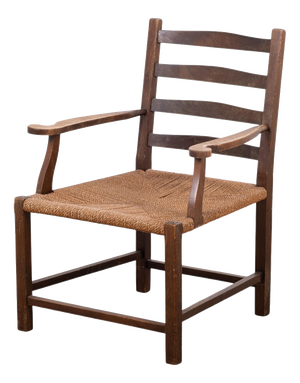 Danish Stained Oak Armchair with Cane and Spindle Back, 1940s
