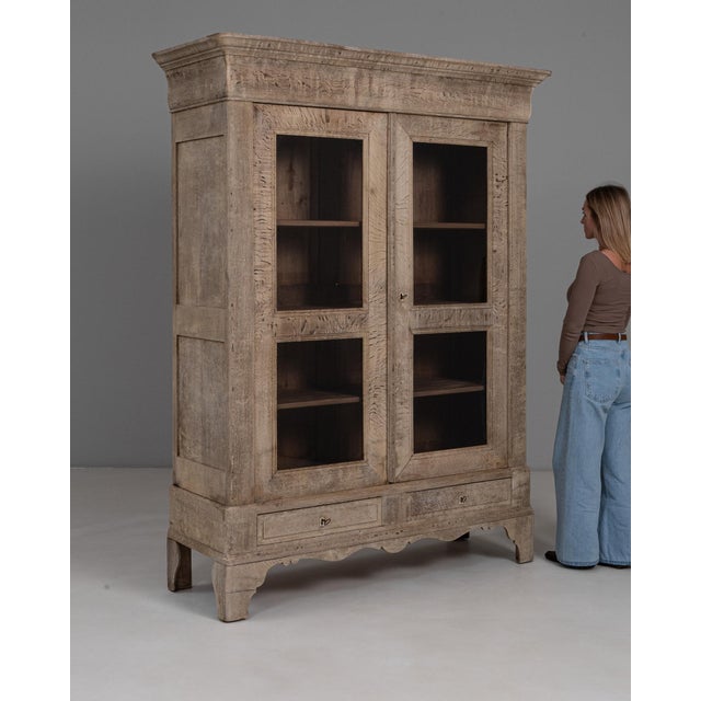 1880s French Provincial Oak Vitrine With Glass Doors For Sale - Image 13 of 18