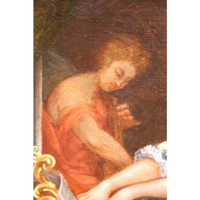 18th C. French Rococo Oil on Canvas Painting of Saint Cecilia in Giltwood Frame For Sale - Image 4 of 10
