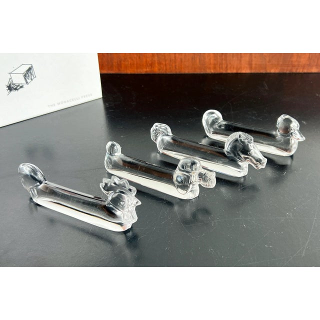 Fabulous set of 4 vintage c.1940's/50's figural animal knife rests, in crystal clear glass! It includes a chicken, horse,...