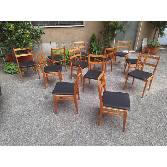 Cassina Model 103 Chairs in Dark Wood and Grey Fabric by Melchiorre Bega for Cassina, 1960s, Set of 6 For Sale - Image 4 of 8