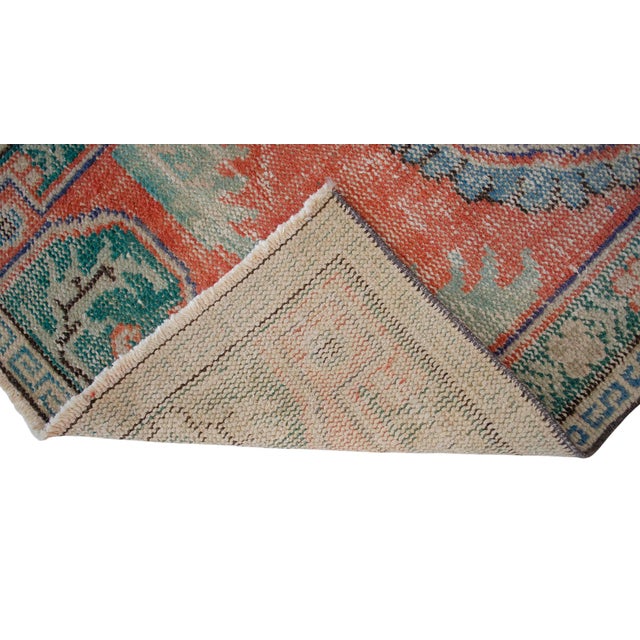 Turkish Hand Knotted Small Rug Distressed Doormat Kitchen Entrtyway Deco - 2′4″ × 4′4″ For Sale - Image 10 of 16