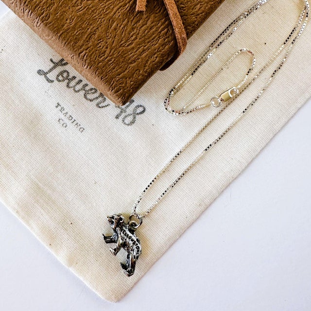 Vintage Yellowstone National Park Bear Sterling Silver charm, "Yellowstone" on one side, on a new 18 inch Sterling Silver...
