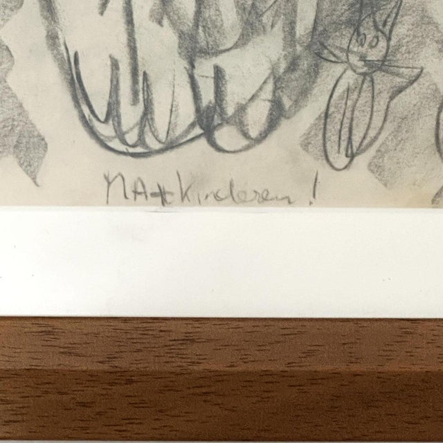 1960s Dutch Artist, Expressive Cat with Kittens, Pencil Drawing, 1966, Framed For Sale - Image 5 of 11