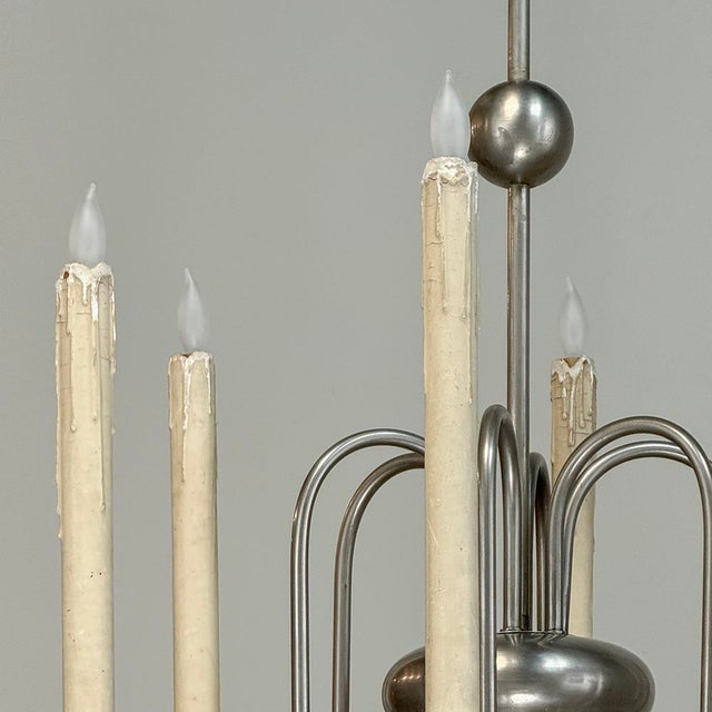 Metal Mid Century French Modern Brushed Aluminum Chandelier For Sale - Image 7 of 12