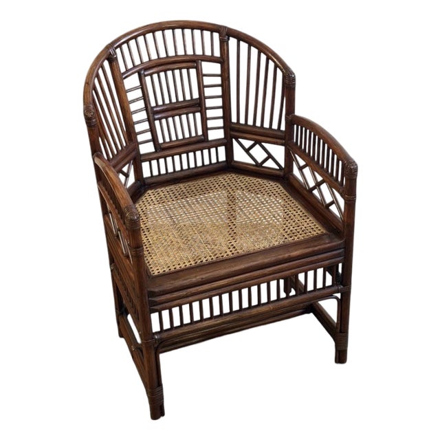 1970s Brighton Pavilion Style Bamboo Rattan Cane Armchair For Sale