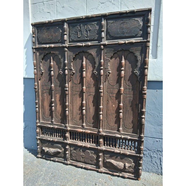 19thc Large Indian Hand Carved Door/ Shutter Assembly/ Haveli Provenece. Three tall sections with deeply shaped decorative...