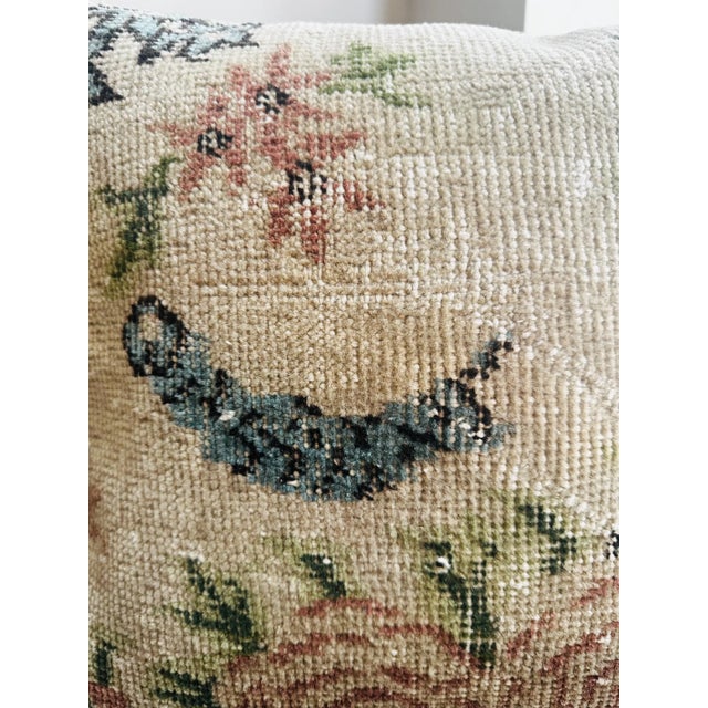 2020s Vintage Turkish Isparta Rug Pillow Cover 16x16 – Faded Floral Wool Cushion For Sale - Image 5 of 11