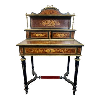 19th Century Hepplewhite Inlaid Writing Desk Paris Signed Lock For Sale